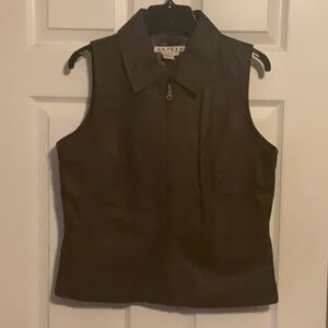 A.M.I. Genuine Leather Brown Western Cowgirl Sleeveless Vest Jacket Size Medium